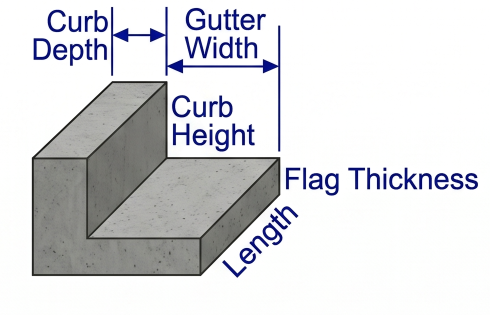 Concrete curb and gutter barrier diagram