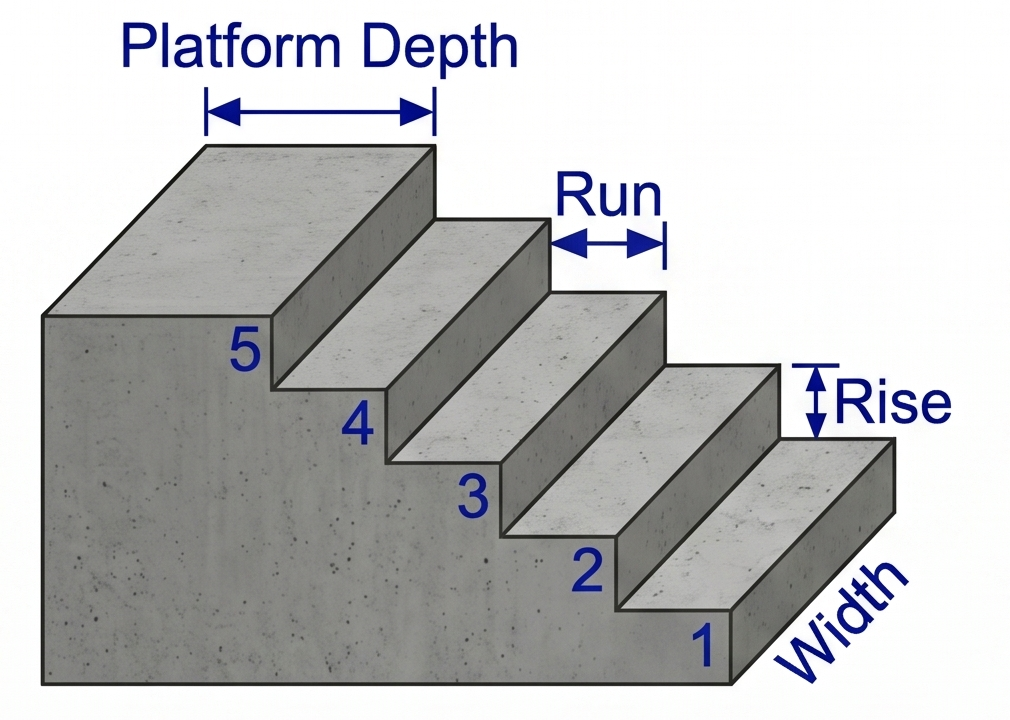 Concrete stairs with platform diagram